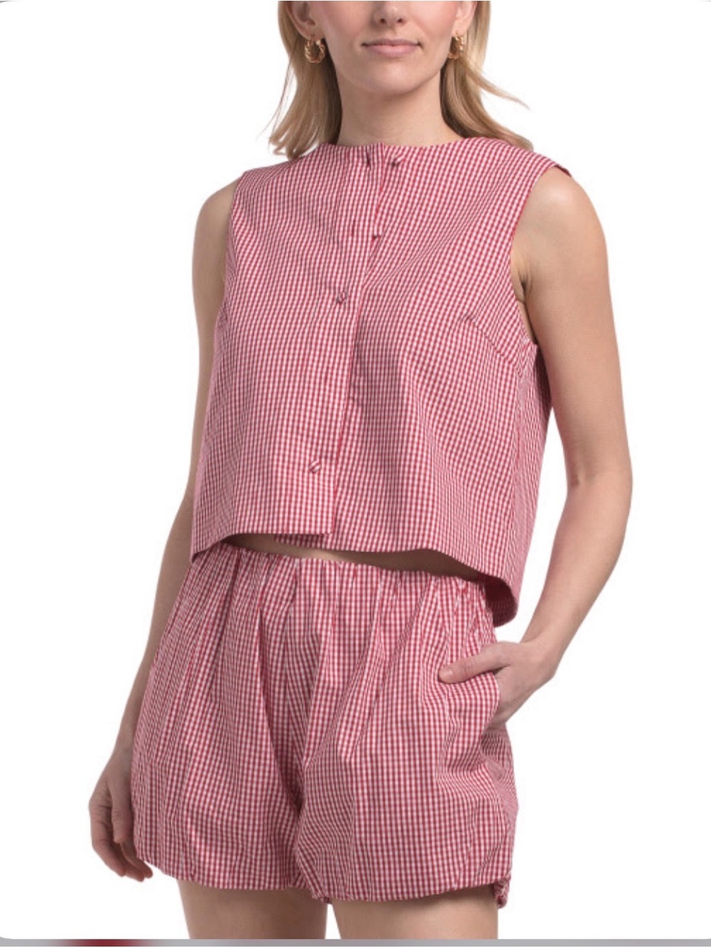 English Factory Red Gingham Sleeveless Crop Top and Shorts (bloomers) Set NWOT